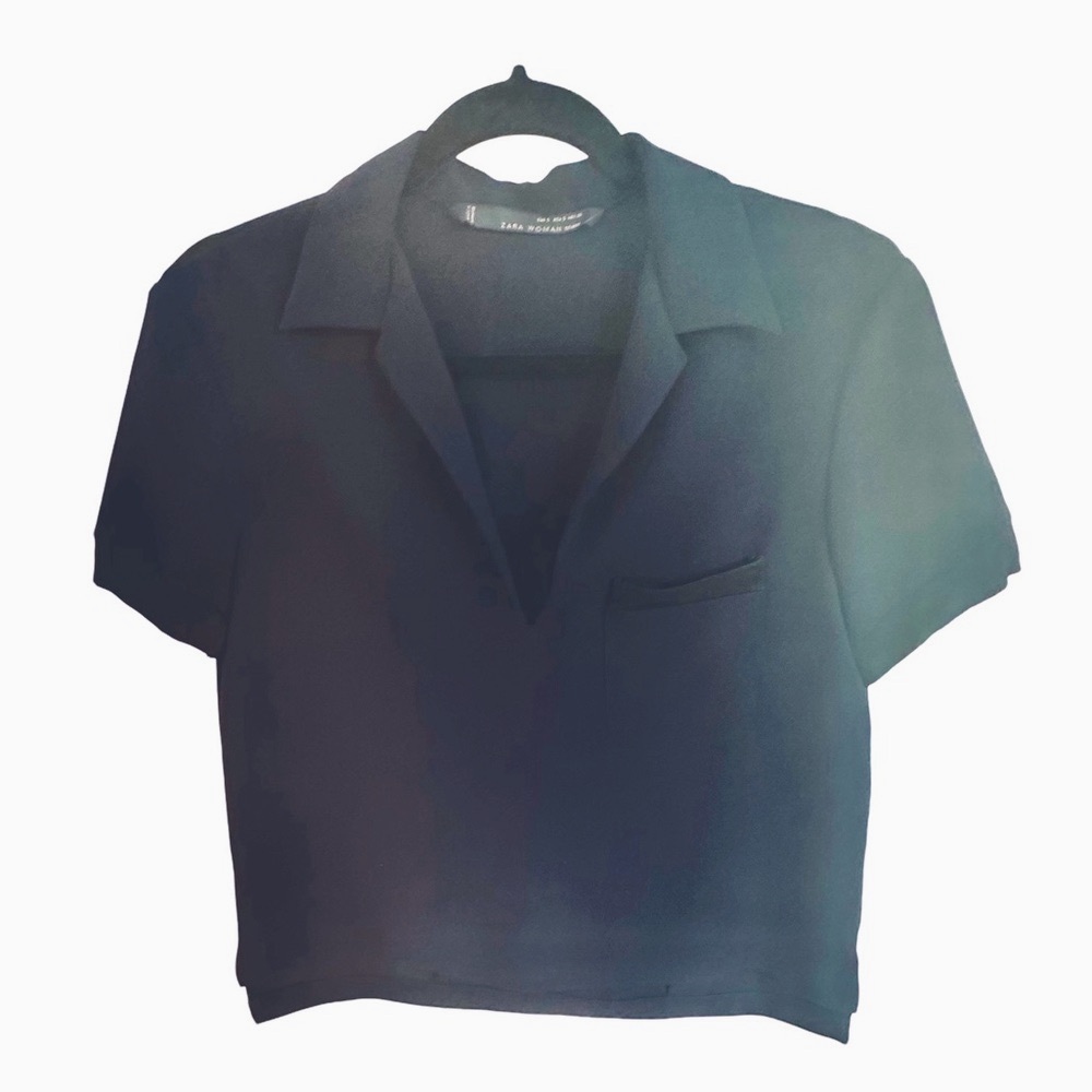 Zara Navy/Black Collared Blouse